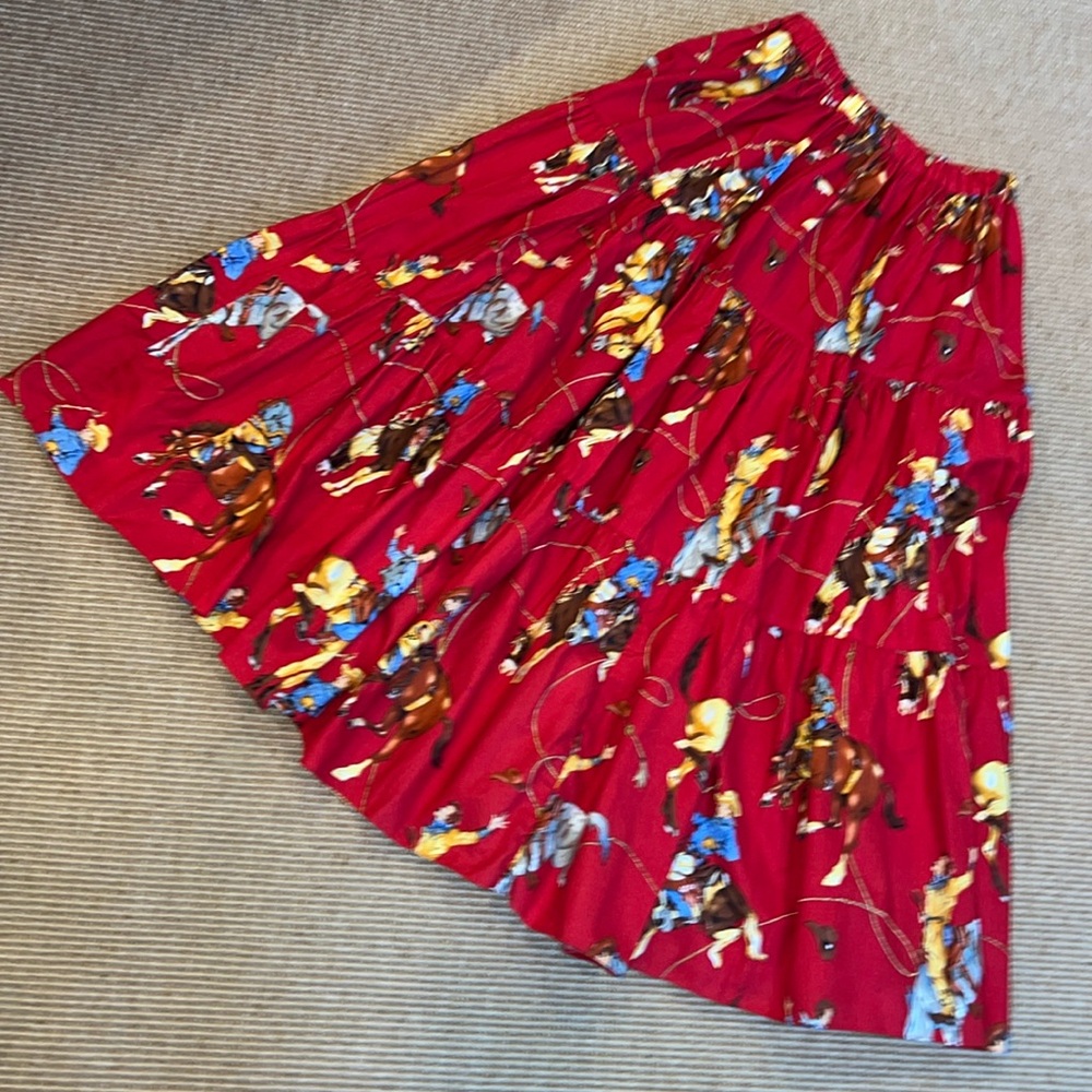 Western Red Rodeo Print Broom Skirt M